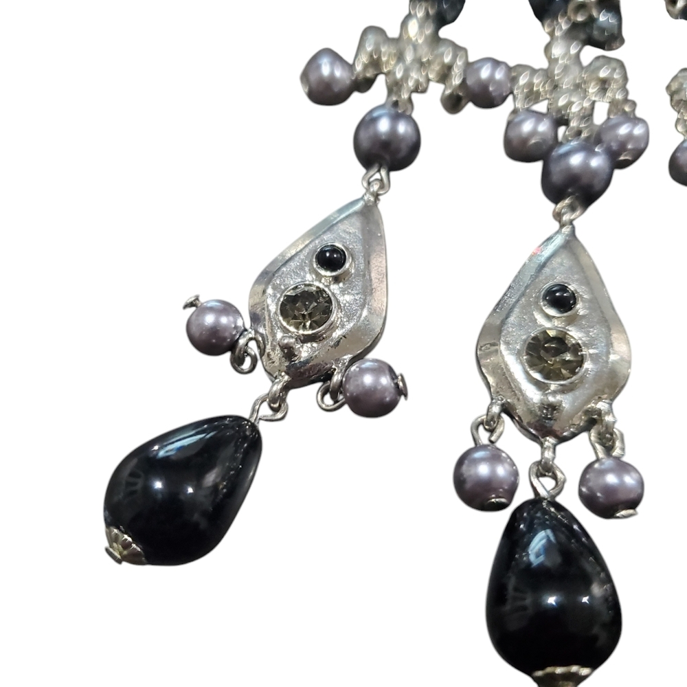 GERARD YOSCA Vintage Massive Cross Pearl Onyx Statement Necklace - Picture 4 of 5